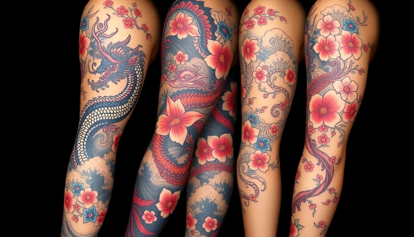 Japanese Tattoo - AI generated tattoo design examples showing japanese tattoo style characteristics