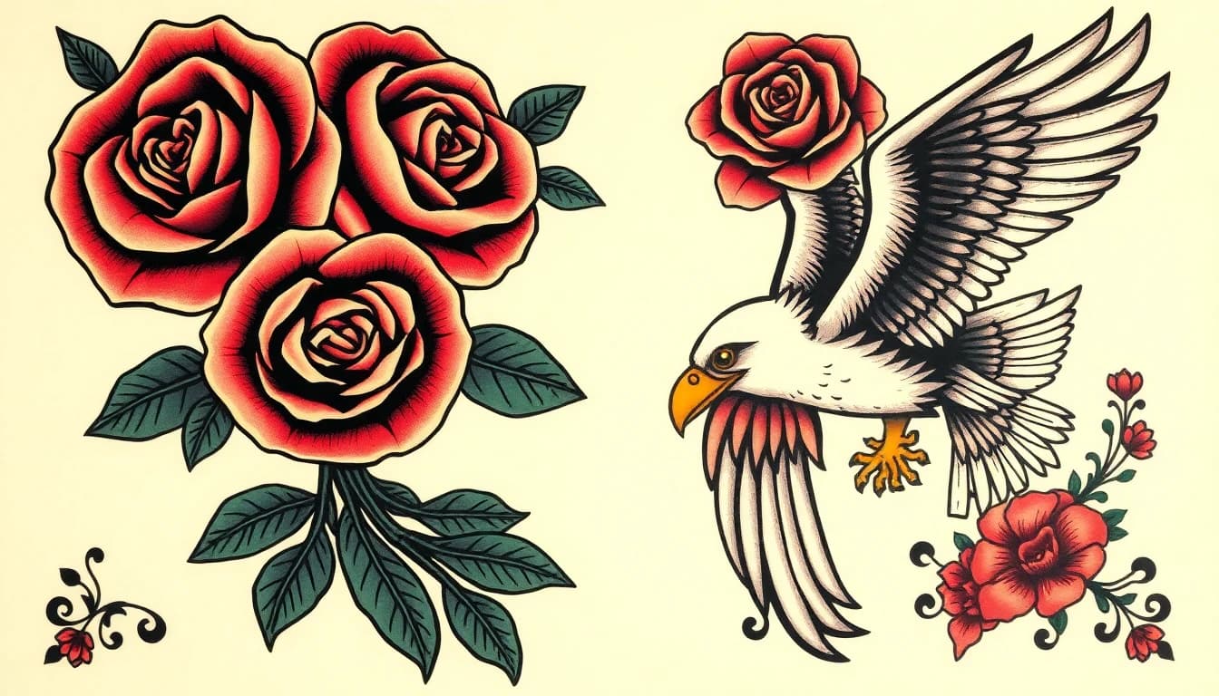 Neo-Traditional Tattoo - AI generated tattoo design examples showing neo-traditional tattoo style characteristics