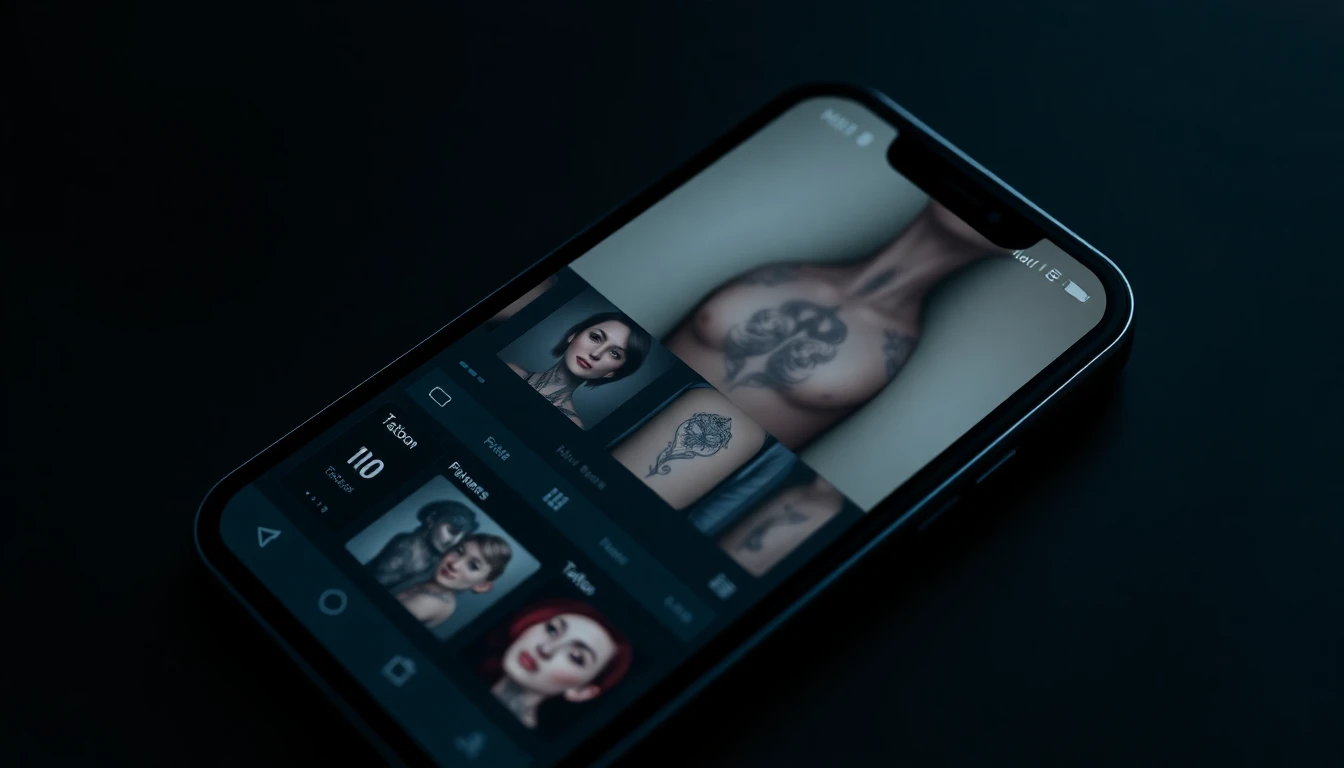 AI tattoo app INK interface showing tattoo style selection on dark charcoal UI