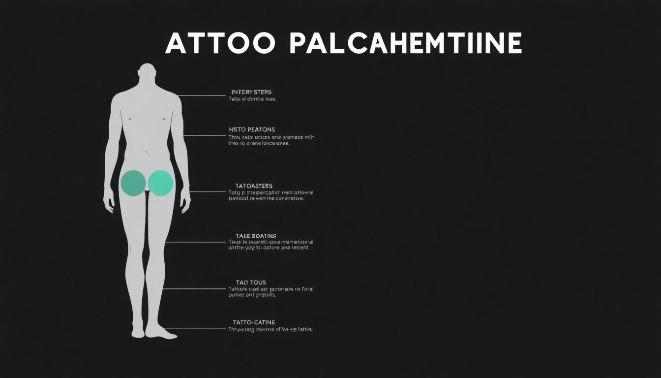 Tattoo placement guide showing pain levels and optimal placement zones on human body silhouette