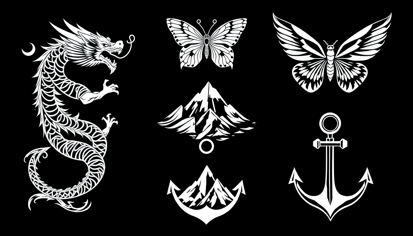 Text to tattoo examples showing various prompt descriptions and resulting tattoo designs