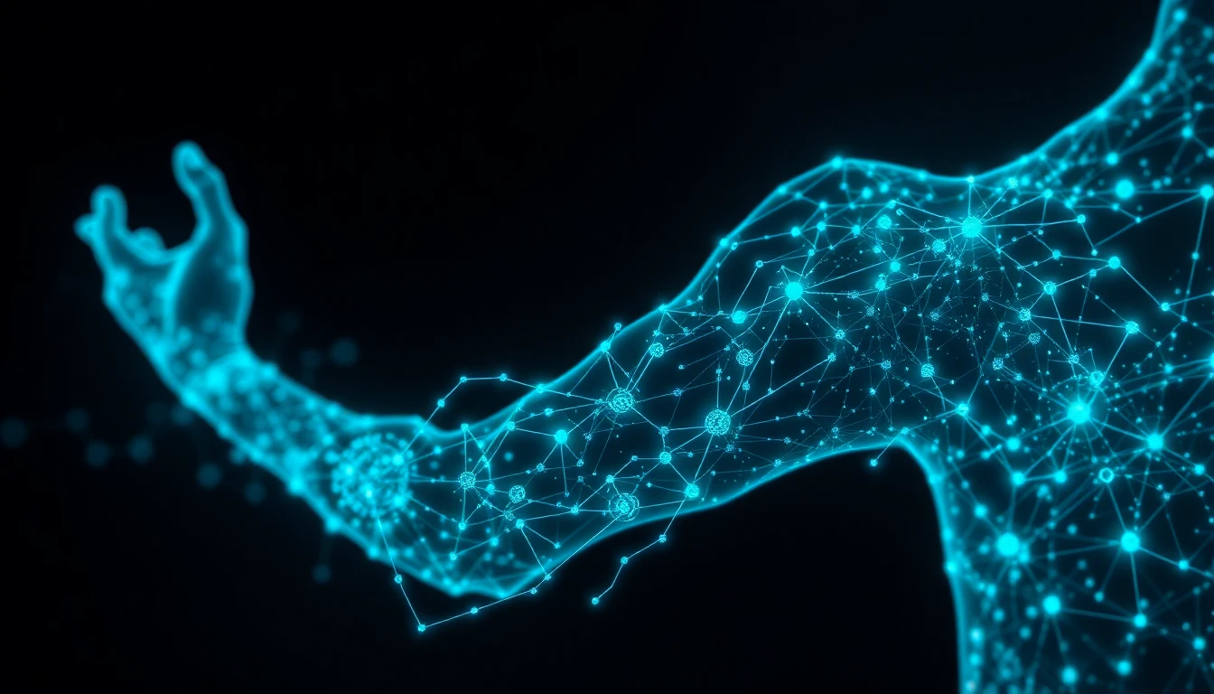 AI tattoo design being created through neural network visualization with cyan digital nodes