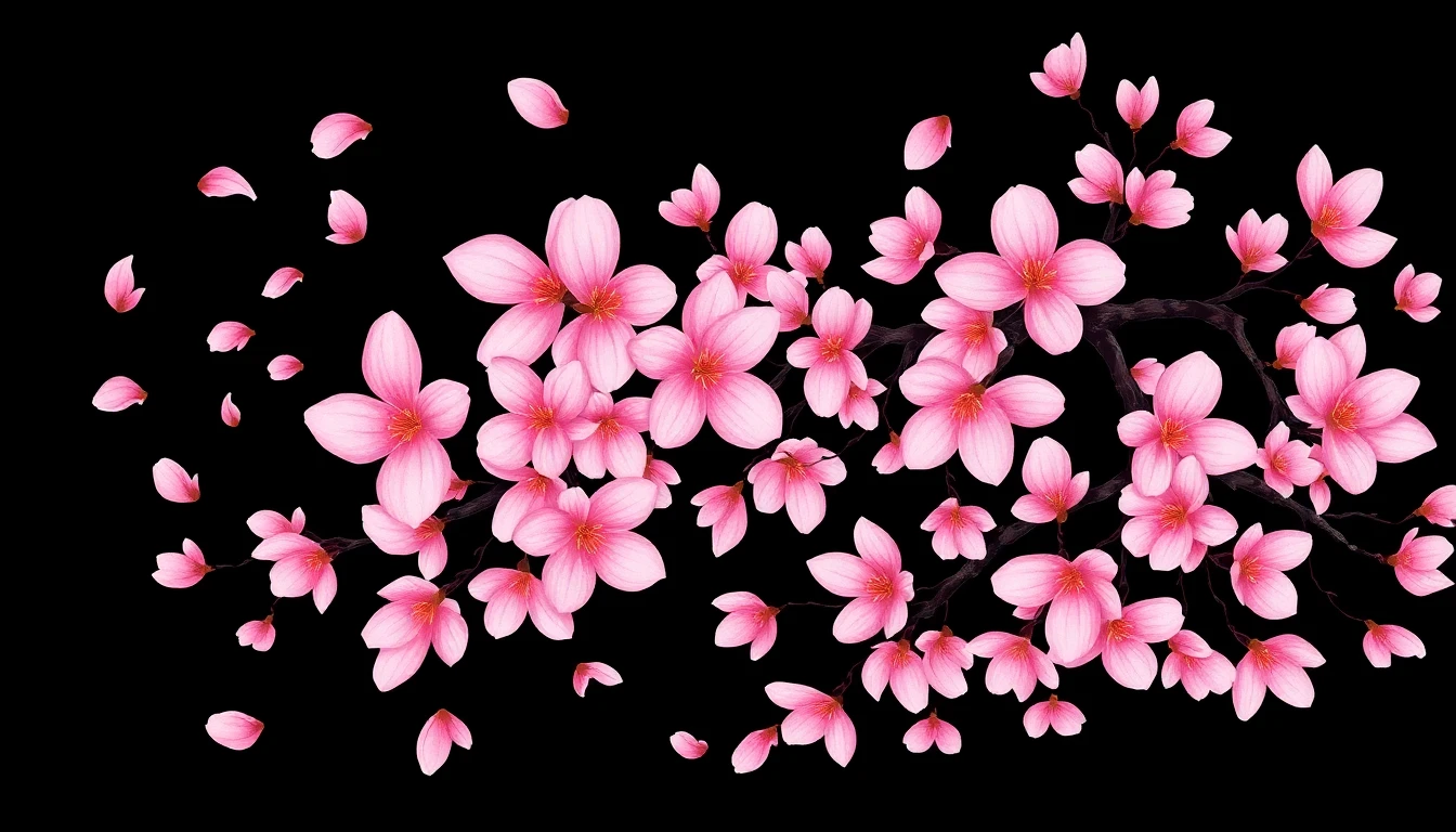 Cherry blossom tattoo design with falling petals representing impermanence and the beauty of life