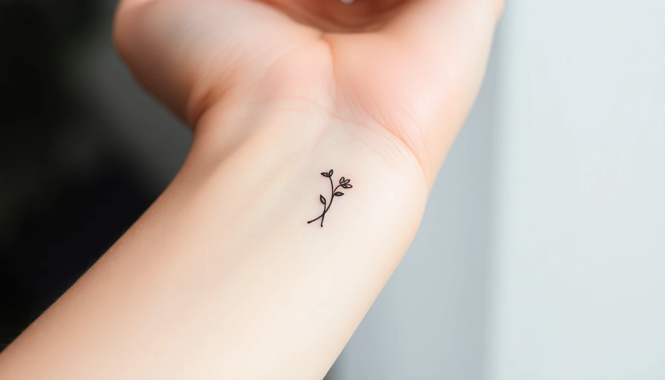 Delicate fine line botanical tattoo on wrist showing single needle precision work
