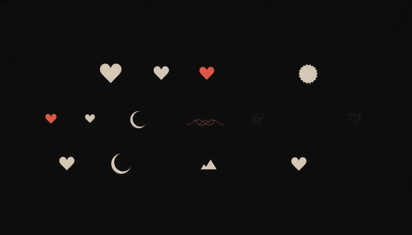 Small meaningful minimalist tattoo symbols including hearts, moons, waves, and geometric shapes