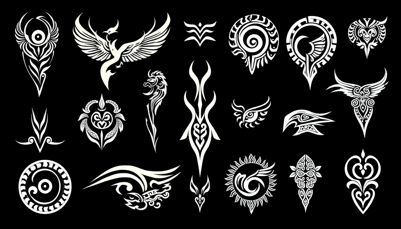 Tribal tattoo designs featuring Polynesian, Maori, and Celtic patterns in bold black ink
