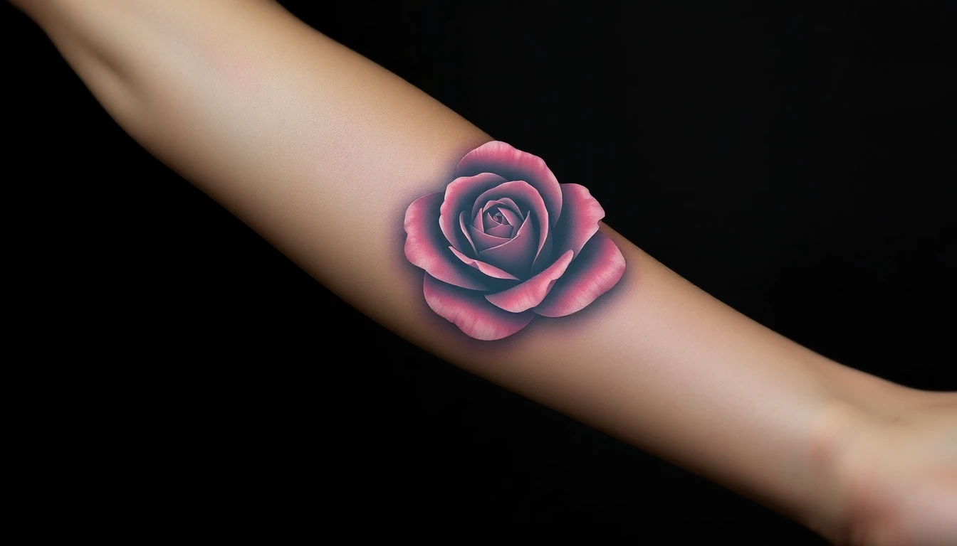 AI tattoo on body preview showing realistic rose design on forearm with accurate placement